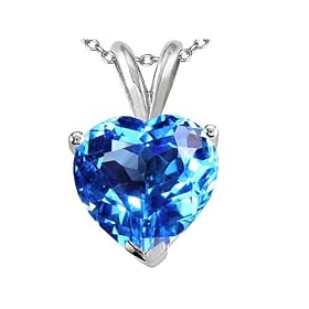 2.00 cts Genuine Blue Topaz Heart Emerald Pendant - 14kt White or Yellow Gold by Finejewelers
