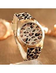 Womens Geneva Watch Leopard gold color Silicone Wristwatches Quartz Ladies