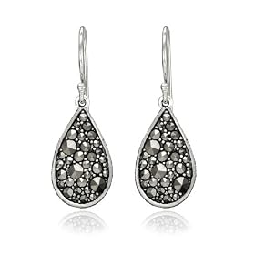 Sterling Silver Marcasite Teardrop Wire Earrings by