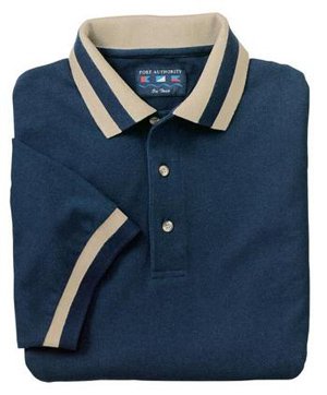 Port Authority - Pique Knit Sport Shirt with Stripe Trim Navy Khaki-2XL