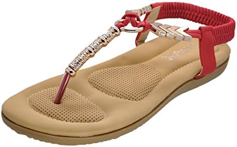 Sharlir Women's Embellished Open Toe Comfort Cushioned Elastic Ankle Strap Sandals (5 B(M) US, X2)
