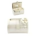 PU Jewellery Box Barrel Shape Cream with Flower Corsage