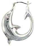 Sterling Silver High Polished Large Dolphin (3-D) Shrimp Hollow Earring