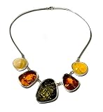 Christmas Special One of a Kind Certified Genuine Multicolor Amber and Sterling Silver Amazing Large Curved Necklace