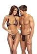His and Her Fishnet Set Bra Panties 3 Piece SeXy Couple Set Sheer