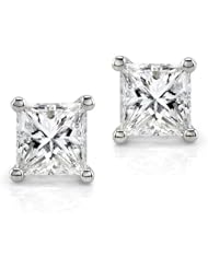 1 Carat 14k White Gold Princess Cut Diamond Stud Earrings (G-H Color, VS1 Clarity)