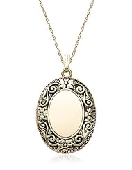 Yellow 14k Gold-Filled Embossed Antique Finish Oval Locket Necklace, 20"