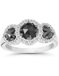2.05 Cts Black & White Diamond Heart Ring in 14K White Gold