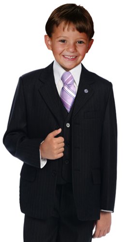 Johnnie Lene Pinstripe Black Suit Set for Boys From Baby to Teen