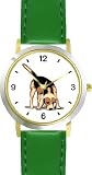 Beagle Dog - WATCHBUDDY&reg; DELUXE TWO-TONE THEME WATCH - Arabic Numbers - Green Leather Strap-Children's Size-Small ( Boy's Size & Girl's Size )