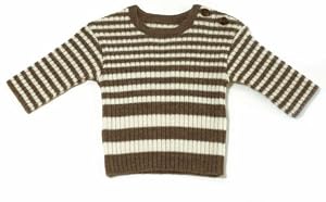 Nui Organics Rib Stripe Sweater - Cocoa and Cream, 0-3 Months