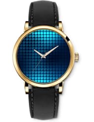 SPRAWL Aanalog Fashion Series Gold Ladies Watches of Genuine Black Leather Strap,Unique Wrist Watch for Women Girls Designed with Cyan blue circles on dark background