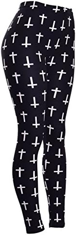 VIV Collection Women's Plaid High Quality Silked Leggings (Mini White Crosses on Black)
