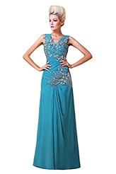 V-neck Sequined Applique Lace Vintage Chiffon Evening Dress/Prom Dress 