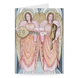Two angels playing instruments, 1995 (w/c) .. - Greeting Card (Pack of 2) - 7x5 inch - Art247 - Standard Size - Pack Of 2