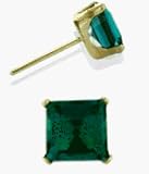 Created 4mm Square Princess Emerald 14 Karat Yellow Gold Stud Earrings