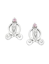 Round Shape Pink Sapphire & Diamond Earrings in Sterling Silver - Pressure Backs