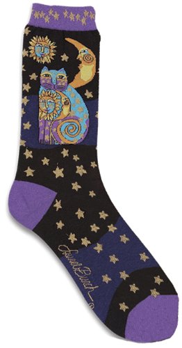 Laurel Burch Socks - Celestial Cat-Black