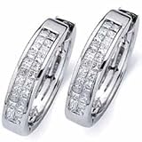 14kt White Gold Dapper Double Row Diamond Hoop Earrings