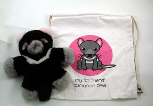 <br />Flat Friends Tasmanian Devil with Cotton Drawstring Bag