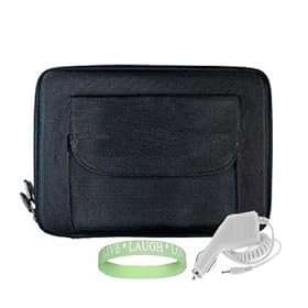 Amazon Kindle DX Hard Shell SLEEVE CASE Cover Pouch Carrying Bag with Extra Accessories Pocket-- BLACK + White Amazon Kindle DX Car Charger + Vangoddy tm, Live*Laugh*Love wrist band!!!