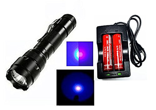 Minchen Wf-502b 1 Mode 395-410nm UV-Ultraviolet Led Flashlight +2pcs 3.7v. Rechargeable Battery and charger, UV Ultraviolet LED Flashlight Torch with Features Money Detector