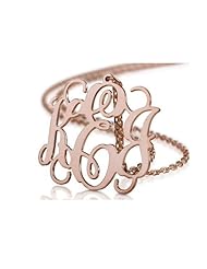 Rose Monogram Necklace 18k Rose Gold Plated 1.25" Personalized Monogram Name Necklace