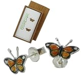 41H8CZX%2B3GL. SL160  Sterling Silver & Cloisonne Enamel Monarch Butterfly Stud Earrings in Bamboo Gift Box Reviews