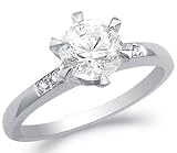  : Solid 14k White Gold New Solitaire Round CZ Cubic Zirconia Engagement Ring 1.0 ct