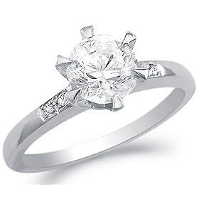 Solid 14k White Gold New Solitaire Round CZ Cubic Zirconia Engagement Ring 1.0 ct: Jewelry
