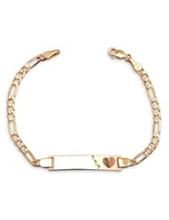 New 14k Yellow Rose Gold Figaro Heart Child ID Bracelet