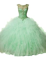  Scoop Neck Sweetheart Tulle Sheer Sequined Crystal Beaded Pleated Lace-Up Sleeveless Floor Length  Ball Gown Evening Dress/Prom Dress/Quinceanera Dress/Party Dress 