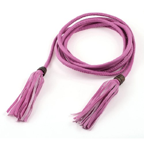 Soft Faux Leather Tassel Decor Self Tie Skinny Waist Belt for Lady