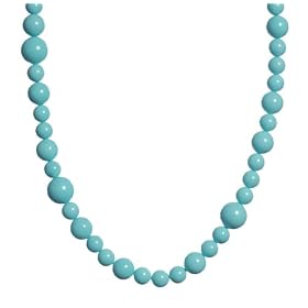 Dyed Turquoise Blue Color Shell Beaded Necklace, 36"