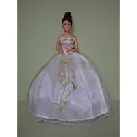White Ball Gown with Flowers Made to Fit the Barbie Doll