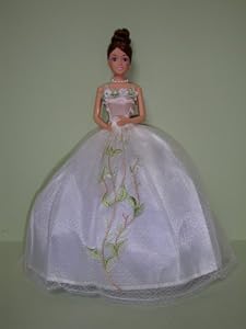 White Ball Gown with Flowers Made to Fit the Barbie Doll