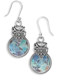 Ancient Roman Glass Circular Earrings, Sterling Silver
