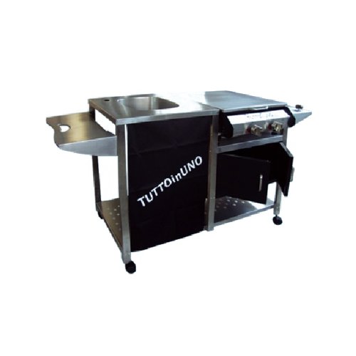 barbecue a' gaz en acier avec e'vier et plaque 168x57x89