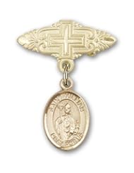 14K Gold Baby Badge with St. Kilian Charm and Badge Pin with Cross