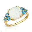 Ring With 5.50ctw Created Opal and Topazes Made in Yellow Gold- Size 7 (Size 7)