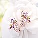 BAMOER Gorgeous Flower Design White Gold Plated Multi Color Cubic Zirconia Stud Earrings