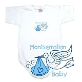BABY BODYSUIT WHITE  LIGHT BLUE STORK MONTSERRATIAN  MONTSERRAT