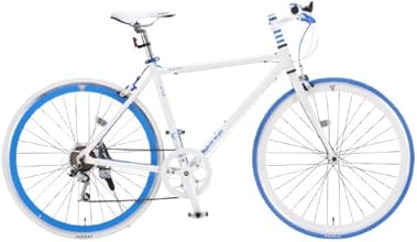 Raychell+(レイチェルプラス) 700Cシマノ7段変速クロスバイク[クイックリリースハブ/シマノ製サムシフター/前後キャリパーブレーキ/コイルワイヤー錠/前後シリコンLEDライト標準装備] ホワイトxブルー R+708 HybridStyle