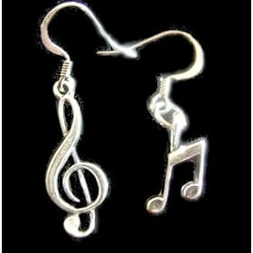 Click here to buy .925 Sterling Silver Treble Clef and Music Note Dangle Earrings by Sheer Delights Dancewear.