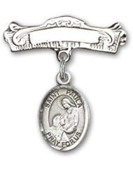 Sterling Silver Baby Badge with St. Paula Charm and Arched Polished Badge Pin