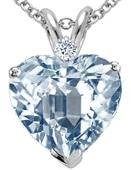 Tommaso Design(tm) 8mm Heart Shape Simulated Aquamarine and Diamond Pendant