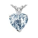 #7: 2.02 cttw 8mm Heart Shaped Created Aquamarine and Genuine Diamond Pendant in 14k White Gold 202 cttw