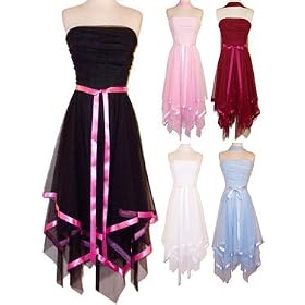 <b>Strapless Fairy Mesh Formal Gown Ribbon Trim</b>