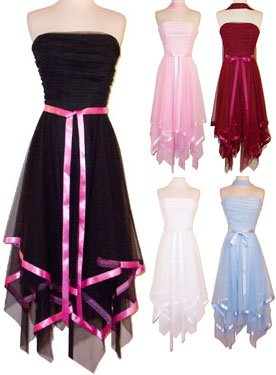 Strapless Fairy Mesh Formal Gown Ribbon Trim
