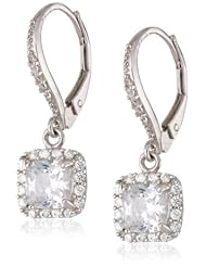 .925 Sterling Silver Cubic-Zirconia Round Shaped Lever Back Earrings